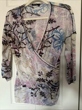 Wrap-Style Floral Sheer Blouse - Multi